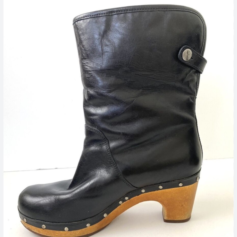 UGG BLACK LEATHER SHERPA BOOT SZ 7